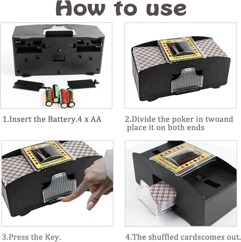 ماكينة خلط البطاقات الأوتوماتيكية، ماكينة خلط البطاقات التي تعمل بالبطارية من 1 إلى 2 سطح، ماكينة خلط بطاقات البوكر التي تعمل بالبطارية، مناسبة لألعاب الحفلات العائلية in Kuwait