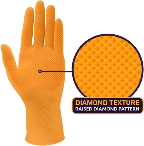 Inspire Heavy Duty Orange Nitrile Disposable Gloves | ULTRA 8 Mil Diamond Textured Grip | Industrial Mechanic Food in Saudi Arabia