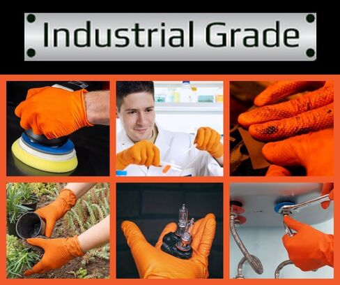 Inspire Heavy Duty Orange Nitrile Disposable Gloves | ULTRA 8 Mil Diamond Textured Grip | Industrial Mechanic Food in Saudi Arabia