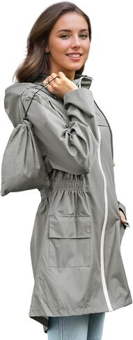 Zando Packable Rain Jacket Women Long Waterproof Rain Coat Lightweight with Hood Windbreaker Jackets Outdoor Trench Coat in Saudi Arabia