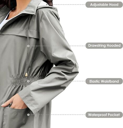 Zando Packable Rain Jacket Women Long Waterproof Rain Coat Lightweight with Hood Windbreaker Jackets Outdoor Trench Coat in Saudi Arabia