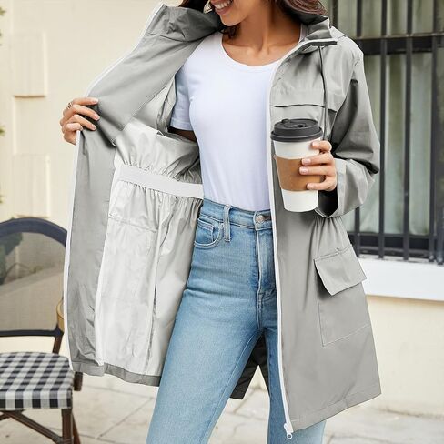 Zando Packable Rain Jacket Women Long Waterproof Rain Coat Lightweight with Hood Windbreaker Jackets Outdoor Trench Coat in Saudi Arabia