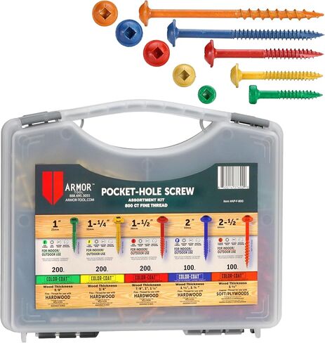 ARMOR TOOL Pocket Hole Screw Set - Coarse Thread Screws 800 Piece with Color Coat & Square Drive - AP-C-800 in Saudi Arabia