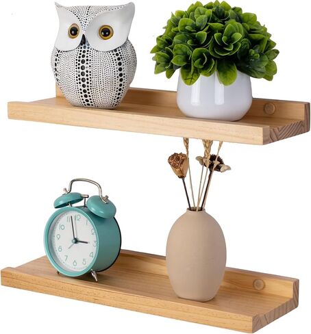 Picture Ledge Shelf, Floating Shelves for Wall, 5.1" Deep Set of 2 12inch Solid Natural Wood Wall Shelves with Lip Bookshelves for Bedroom, Living Room, Nursery, Kitchen (Natural Wood, 12inch) in Saudi Arabia