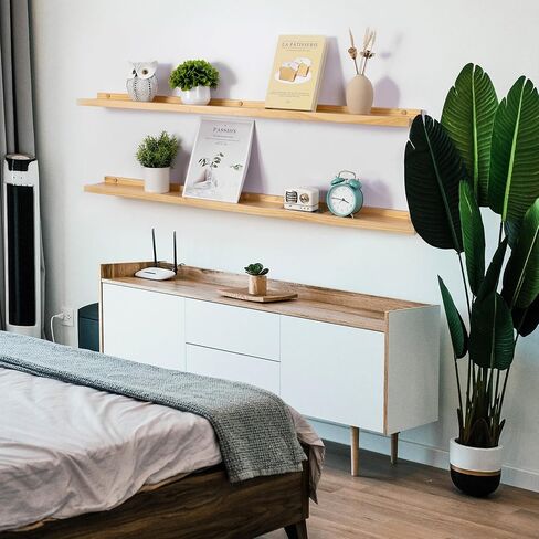 Picture Ledge Shelf, Floating Shelves for Wall, 5.1" Deep Set of 2 12inch Solid Natural Wood Wall Shelves with Lip Bookshelves for Bedroom, Living Room, Nursery, Kitchen (Natural Wood, 12inch) in Saudi Arabia