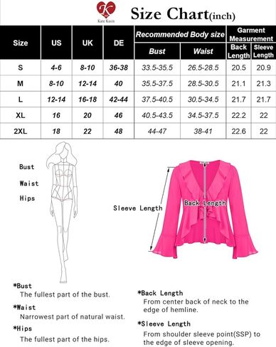 سترة نسائية من Kate Kasin مصنوعة من الشيفون بربطة أمامية وأكمام طويلة مكشكشة ورقبة على شكل حرف V بوليرو لفساتين الصيف in Kuwait