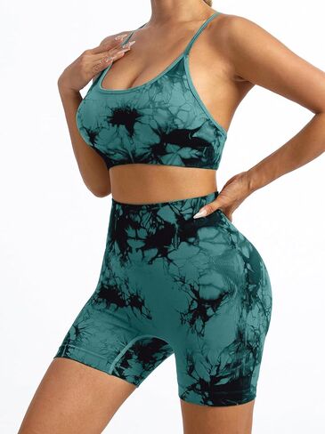 Tie Dye Seamless Workout Sets for Women 2 Piece Outfits Backless Sports Bra Scrunch Butt Gym Yoga Booty Shorts in Saudi Arabia