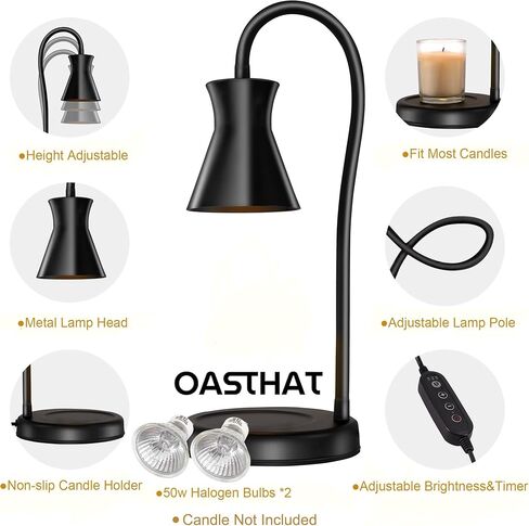 Candle Warmer Lamps,360°Adjustable Gooseneck Jar Candle Warmers Lantern,Dimmable and Timer Candle Lamp Candle Holder(Metal-Black) in Saudi Arabia