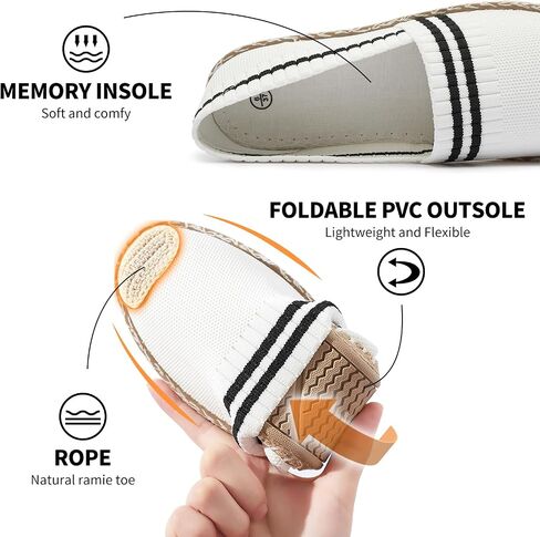 BABUDOG Womens Espadrilles Breathable Flats Shoes Mesh Slip on Loafers Soft White Flats in Kuwait