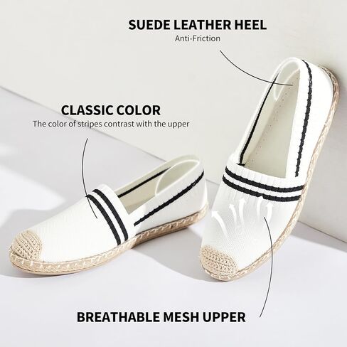 BABUDOG Womens Espadrilles Breathable Flats Shoes Mesh Slip on Loafers Soft White Flats in Kuwait