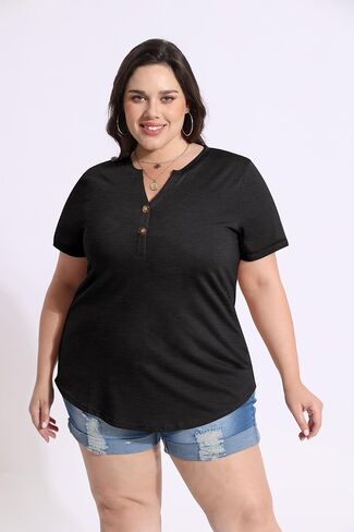 CARCOS Womens Plus Size Tops Puff Short Sleeve V Neck Shirts Solid/Floral Summer Tshirt Casual Blouse Loose fit Tunics XL-5XL in Saudi Arabia