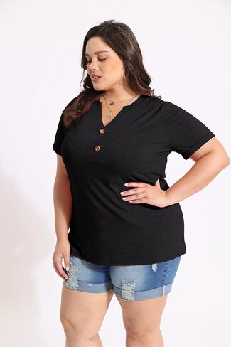 CARCOS Womens Plus Size Tops Puff Short Sleeve V Neck Shirts Solid/Floral Summer Tshirt Casual Blouse Loose fit Tunics XL-5XL in Saudi Arabia