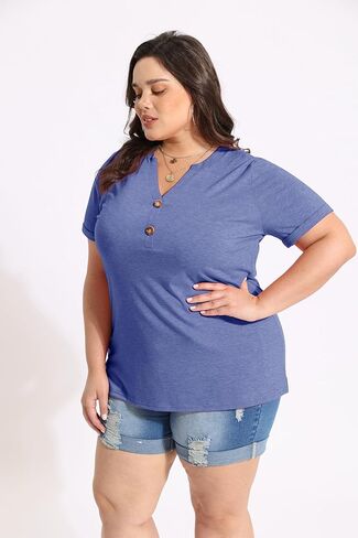 CARCOS المرأة حجم كبير بلايز نفخة قصيرة الأكمام الخامس الرقبة قمصان الصلبة/الزهور الصيف التي شيرت بلوزة غير رسمية فضفاضة تناسب الستر XL-5XL in Kuwait