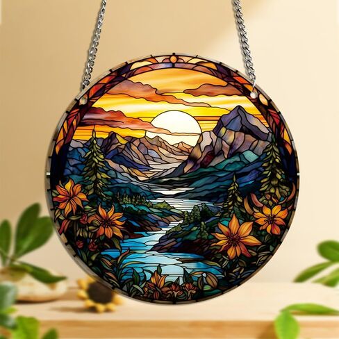 Mountain Canyon Flower Acrylic Window Hangings Sunrise Stained Wall Decor, Ideal Housewarming Gift, Natural Scenery Home Decor for Mom, Grandma, Wife, Teacher in Saudi Arabia