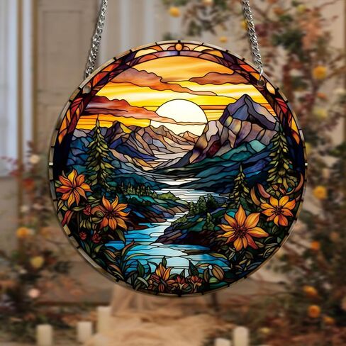 Mountain Canyon Flower Acrylic Window Hangings Sunrise Stained Wall Decor, Ideal Housewarming Gift, Natural Scenery Home Decor for Mom, Grandma, Wife, Teacher in Saudi Arabia