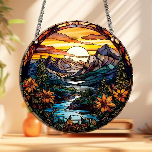 Mountain Canyon Flower Acrylic Window Hangings Sunrise Stained Wall Decor, Ideal Housewarming Gift, Natural Scenery Home Decor for Mom, Grandma, Wife, Teacher in Saudi Arabia