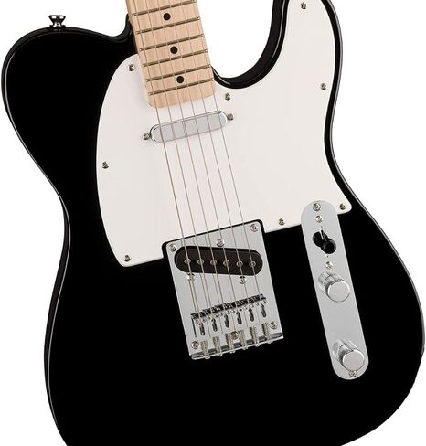 جيتار كهربائي Squire Sonic Telecaster، أسود، حزمة لوحة أصابع خشب القيقب مع حزام جيتار يحمل شعار Fender باللون الأسود و12 قطعة من قطع السيليلويد من Fender in Saudi Arabia