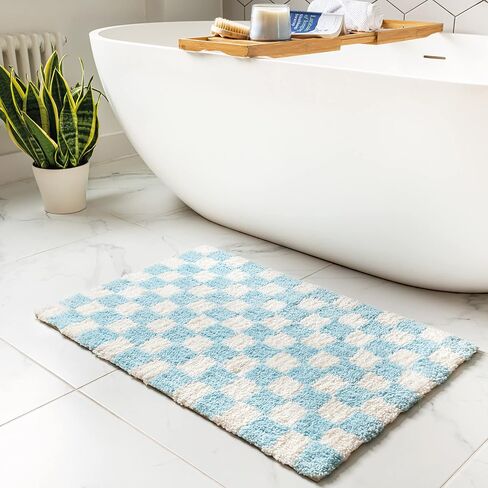 Banilla Bathroom Rugs, Extra Soft Double Thickness Microfibre, Super Absorbent with Non Slip Rubber Backing, Quick Drying, Machine Washable Bath Mats for Bathroom Floor, Shower & Sink, 20" x 31" Blue in Saudi Arabia