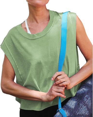 Ainangua Oversized Tank Top for Women Sleeveless Athletic Cropped Activewear Workout Yoga Gym Tops in Saudi Arabia