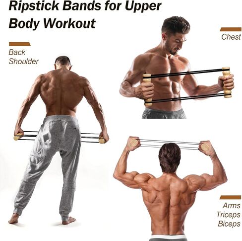 تمرين ريب ستيك - تدريب المقاومة والقوة، جهاز ريب ستيك لتمرين الجزء العلوي من الجسم، صالة الألعاب الرياضية المنزلية، أشرطة مقاومة قابلة للتعديل بمقابض خشبية، معدات تمارين محمولة، صديقة للمفاصل in Kuwait