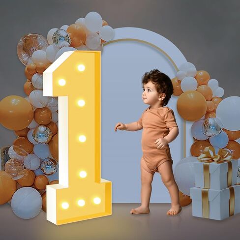 3FT Marquee Light Up Numbers, Mosaic Numbers for Balloons for 1st 16st 18st 21st Birthday Party Decorations,Anniversary Party Decor, Large Cardboard Balloon Frame Number 1, Pre-Cut Foam Board Kit in Saudi Arabia