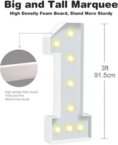 3FT Marquee Light Up Numbers, Mosaic Numbers for Balloons for 1st 16st 18st 21st Birthday Party Decorations,Anniversary Party Decor, Large Cardboard Balloon Frame Number 1, Pre-Cut Foam Board Kit in Saudi Arabia