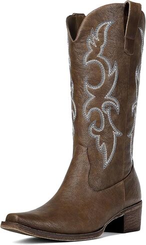 Choiran Cowboy Boots for Women - Mid Calf Cowgirl Boots Western Chunky Heel Pointed Toe Boot with Retro Embroidery, Country Concert Outfit Essentials for Rodeo Festival in Kuwait