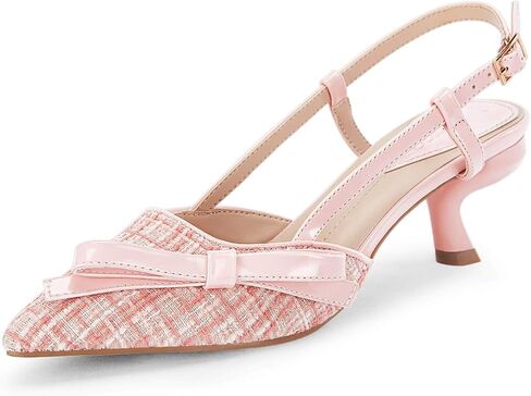 Coutgo Women's Slingback Low Kitten Heels Closed Pointed Toe Bow Pumps Wedding Dress Shoes in Saudi Arabia