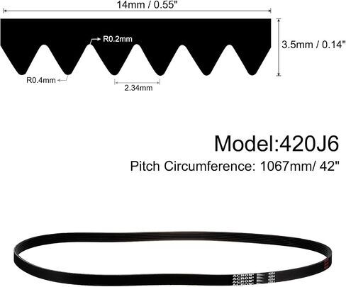 uxcell 2pcs 420J6 PJ V-Ribbed Belt 6 Ribs 42" Length x 0.55" Width x 0.14" Height, EPDM Rubber Poly V Belt, Multi Wedge Micro V Belt in Saudi Arabia