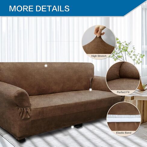 Like Leather Couch Cover for 3 Cushion Couch Sofa Pet Friendly with 2 Arm Pockets, Hair Resistant Sofa Cushion Covers Washable for Dog Cat, 1 Piece Stretch Sofa Covers Brown 4 in Saudi Arabia