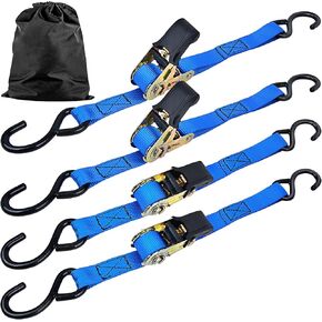 Boat Trailer Transom Tie Down Straps, 4 Pack Heavy Duty Ratchet Straps with S-Hooks for Boats, Jet Skis, Kayak, Pontoon, Cargo Freight, Superior Break Strength of 1,764lbs, 1in x 16ft, Blue