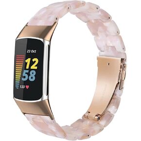 Wongeto Resin Bands Compatible for Fitbit Charge 6 /Charge 5 Band,Women Men Resin Replacement Wristband Strap Blacelet for Fitbit Charge 6 (Pink Flower)