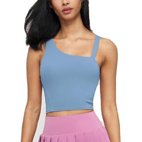 altiland Women's Removable Padded Longline Sports Bra Tank, Medium Support Gym Yoga Running Crop Top