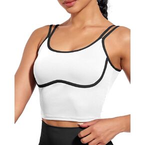 XUNYU Womens Longline Sports Bra Workout Tops with Built in Bras Crop Yoga Tank Top Scoop Neck Athletic Shirt