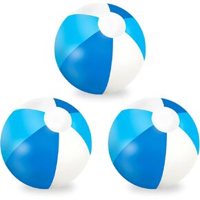 Whaline 3Pcs Inflatable Beach Ball 16 Inch Round Pool PVC Balls Cute Game Toys for Summer Hawaiian Tropical Theme Beach Party Decorations Water Sand Game Accessory (Blue and White)