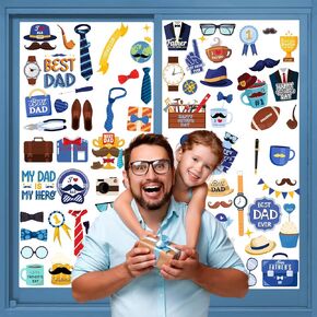 Father Day Decoration Window Sticker 8 Sheet 84pcs Door PVC Static Film Sticker, Express Kids Love for Dad Decals Father's Day Party Decoration for Home Car SUV Van Refrigerator Kindergarten Class
