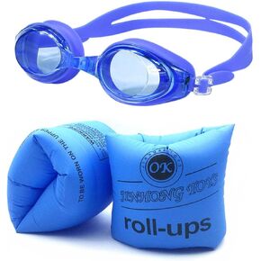 Topsung Arm Floaties for Adults Swim Trainer Floaties and Swimming Goggles with Anti-Fog Inflatable Swim Arm Bands Floater Sleeves for Women Men Youth