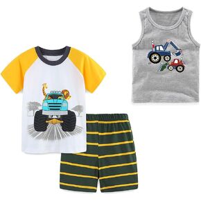 yolsun 3-piece Toddler Boy Summer Clothes Short Sleeve Top Shorts Set Boys Summer Outfits