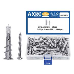 120pcs/set Drywall Anchor Zinc Alloy Self Drilling Hollow Wall Anchor with Screw Stud Anchor for Wall Hanging