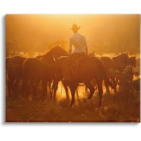 Stupell Industries Warm Sunlit Cowboy Riding Horse Rural Ranch Canvas Wall Art, Design By Lisa Dearing
