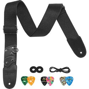 LEKATO Bass Guitar Strap, Guitar Straps for Electric Bass Acoustic Guitar, 2″ Wide Bass Strap with Picks & Locks, Lanyard Ring for Hanging Guitar Capo, Black
