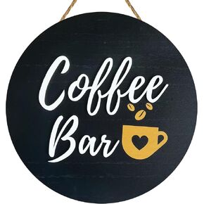 3d Coffee Bar Signs For Wall - 12" Modern Farmhouse Coffee Signs for Coffee Station, Kitchen Corner Coffee Bar Accessories Decor For Home, Rustic Wooden Coffee Sign Gifts, Round, Black