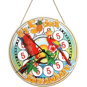 Frienda It's 5 O'Clock Somewhere Sign Summer Decoration Bar Party Supplies Margarita Decorations Tropical Parrot Sign Wood Hawaii Decorations 5 O'Clock Front Door Plaque Home Wall Decor Indoor Outdoor