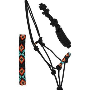 Nylon Horse Braided Beaded Noseband Rope HALTER Lead Rope Tack Black 606RT28
