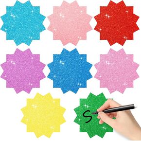 Glitter Starburst Cutouts- 100pcs Starburst Paper Cuts Party Bulletin Board Decorations Blank Starburst Die-Cuts Signs for Retail Sales Poster Boards Birthday Baby Shower Classroom Wall Decor Supplies