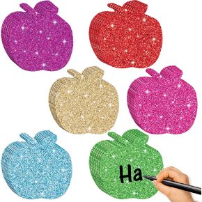 Glitter Apple Paper Cutouts - 100Pcs Back to School Apple Shaped Bulletin Board Cut Outs with Glue Points Assorted Color Apple Cutouts Classroom Decoration Paper Die Cuts for DIY Kids Projects Craft