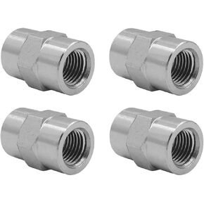 (4-PACK) 5000-02-02 Hydraulic Hose Adapter Fitting 1/8" Female (1/8-27 NPTF) × 1/8" Female (1/8-27 NPTF) SAE Straight Pipe Joints Connector Carbon Steel