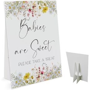 Babies Are Sweet Please Take A Treat Sign(8 x 11 Inch Table Sign with Holder), Baby in Bloom Wildflower Theme, Baby Shower Decoration Sign, Baby Showe Favor Sign-BSLP13