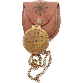 Grow Old Along with Me Engraved Brass Compass on Chain with Leather case, Wedding Gifts, Valentine’s Day Gifts