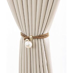 2 PCS Curtain Tiebacks Adjustable Big Pearl Curtain Ties Rope for Home Bedroom Office Decorative No Punching Required Curtain Holdback Tiebacks